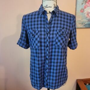 BDG By Urban Outfitters Blue Checkered Women's Button-Down Shirt, M, Good Cond.